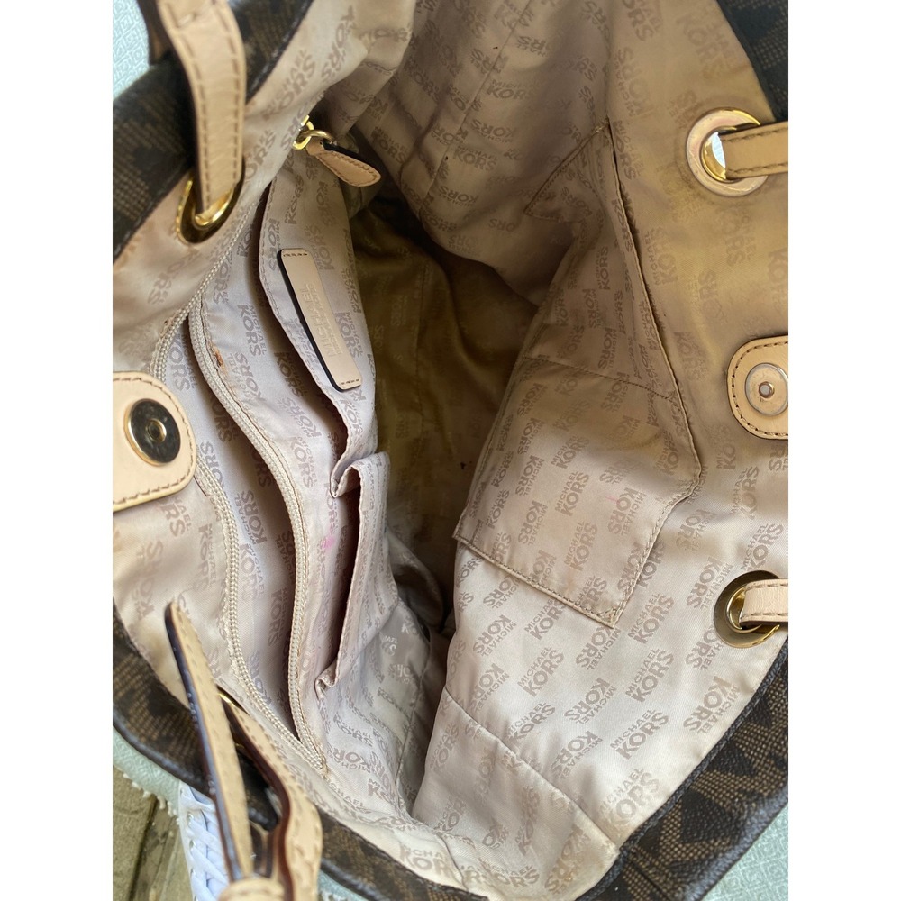 Michael Kors Tote Women Large Brown Signature Logo Fulton Shoulder Bag Monogram - Picture 10 of 11